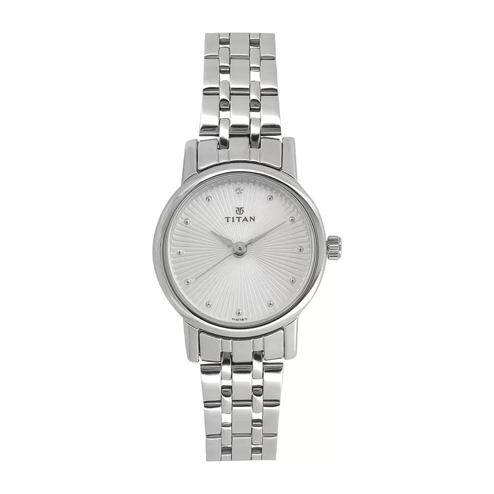 Titan Quartz Analog Silver Dial Stainless Steel Strap Watch for Women-NS2593SM01