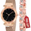 Acnos Premium Analogue Women's Rose-Gold Magnet Watch With Rosegold Bracelet With Gift Box - Metal