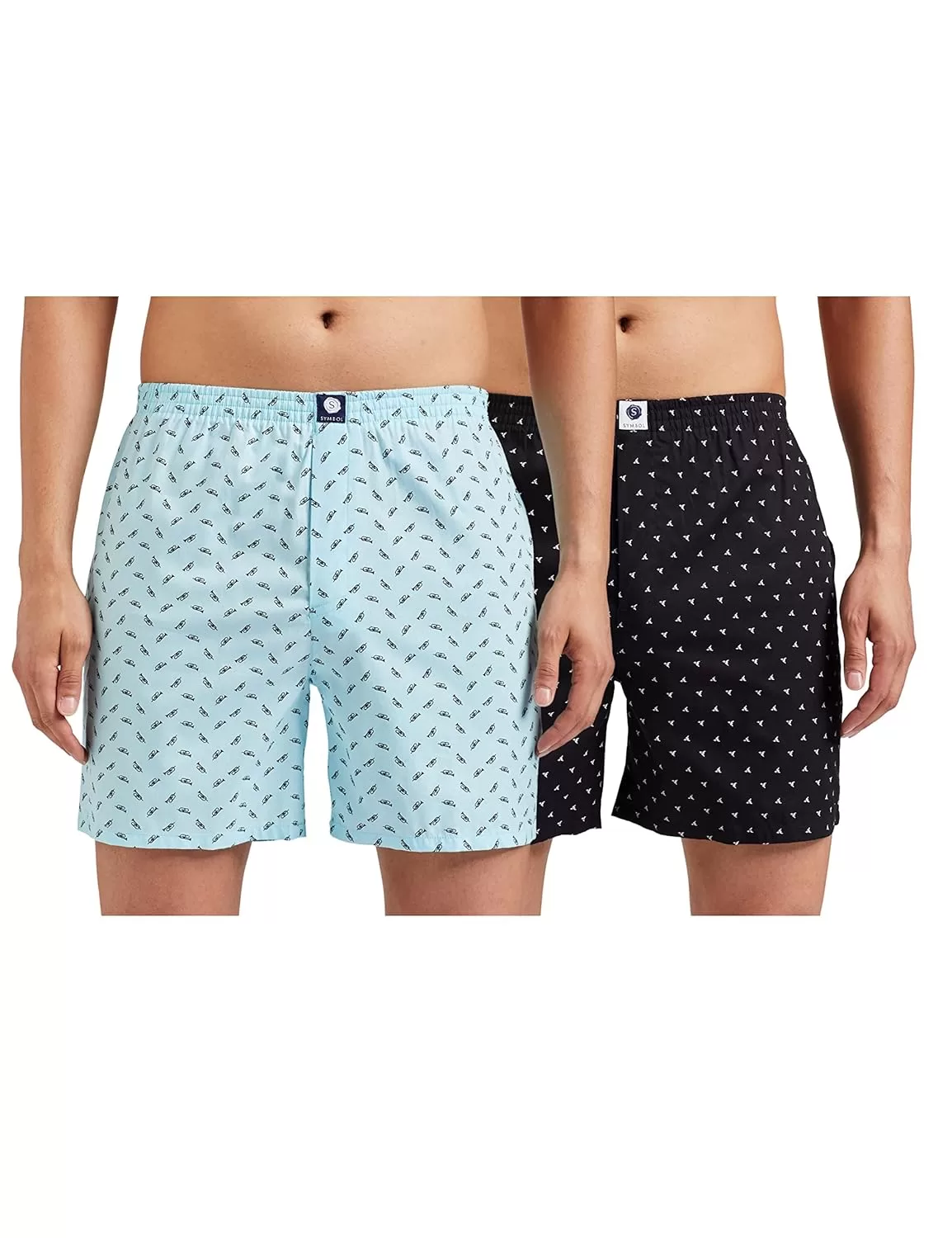 Amazon Brand – Symbol Men’s Cotton Printed Boxer (Combo Pack of 2) Casual | Underwear | Half Short Pant-Regular Fit with Back Pocket