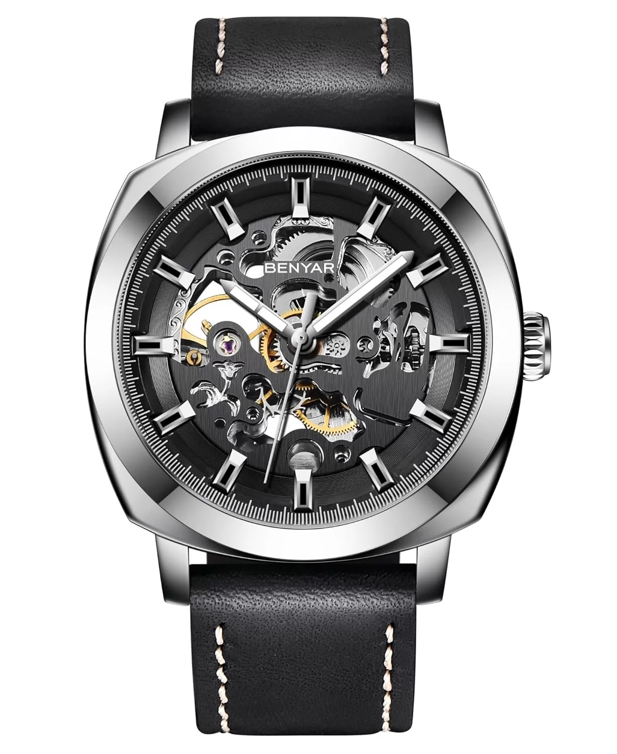 BENYAR Automatic Mechanical Skeleton Leather Strap Men’s Watch