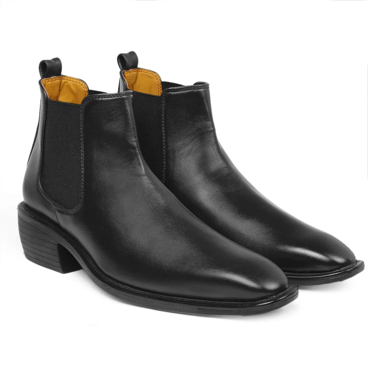 BXXY Men’s Height Increasing Elevator Latest Faux Black Leather Office Wear Chelsea Boot