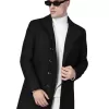 CHKOKKO Winter Wear Double Breasted Notch Lapel Tweed Pea Trench Long Coat For Men