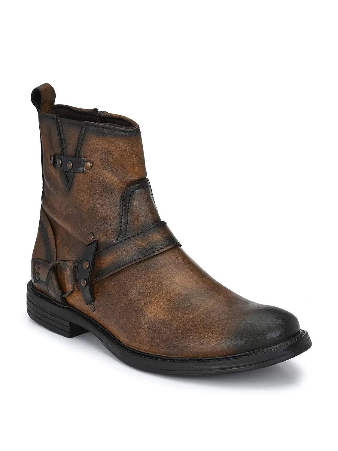 Delize Brown|Black Leather Mid Ankle Side Zipper Men Boots