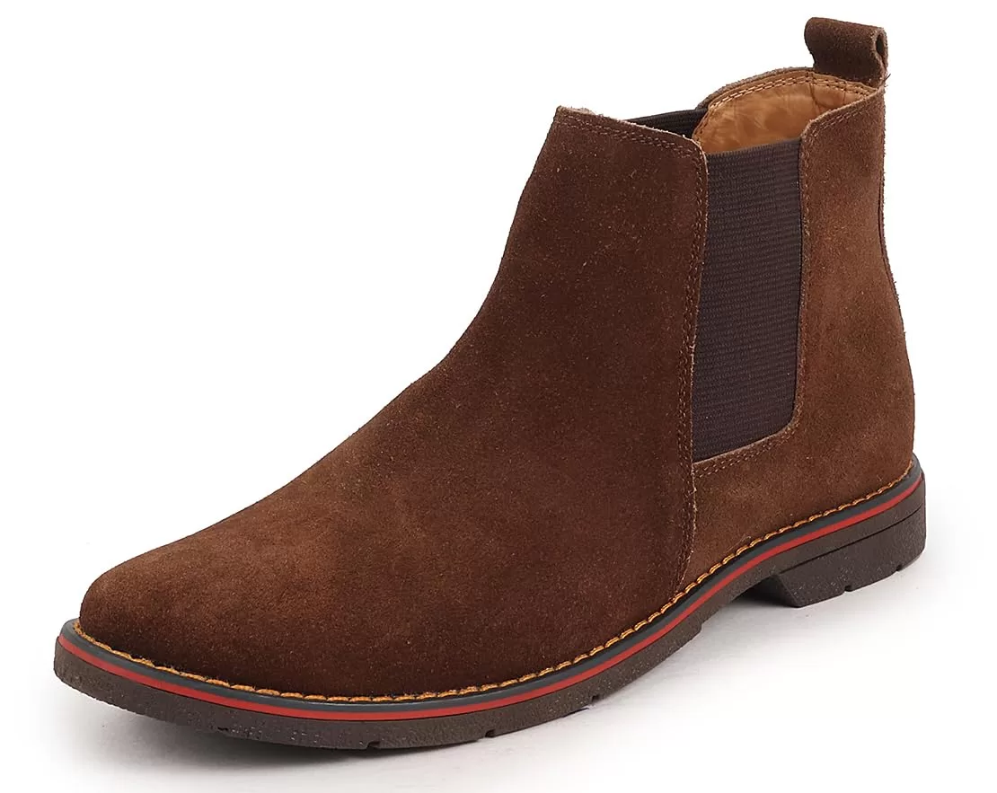 FAUSTO Men’s Suede Leather Slip On Chelsea Boots for Winter|Casual|Fashion|High Ankle|Biker|Outdoor Comfort with TPR Sole Flexiblity