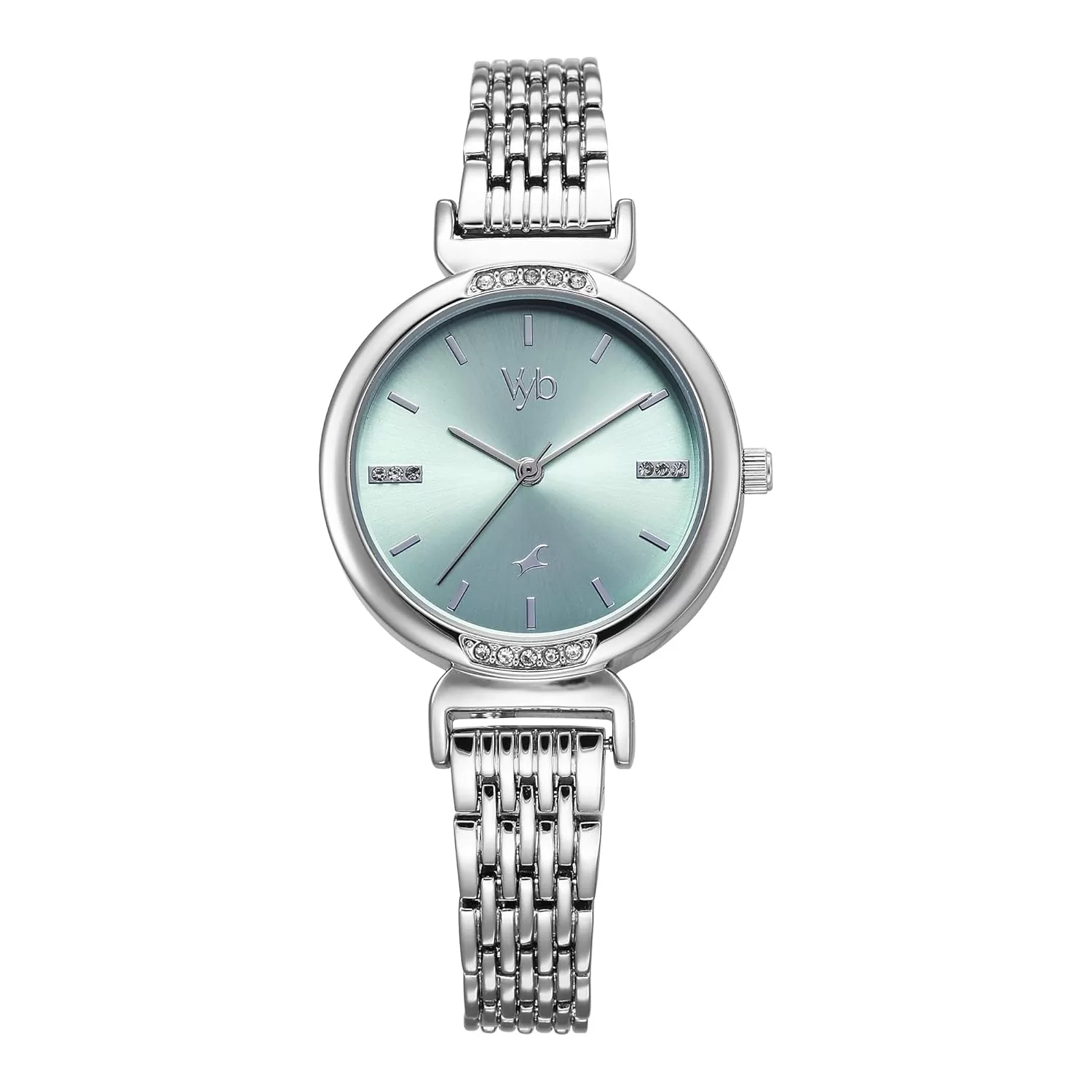 Fastrack Vyb Charmer Quartz Analog Light Green Dial Steel Alloy Strap Watch for Women-FV60051SM01W