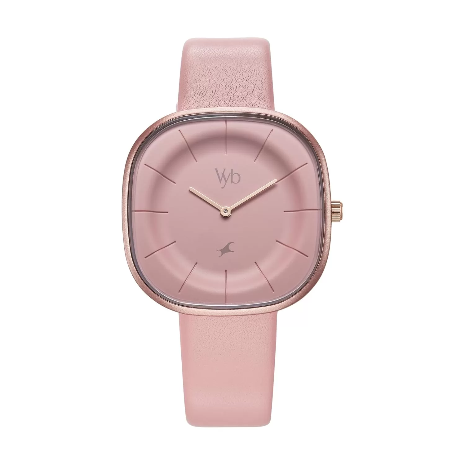 Fastrack Vyb Successor Quartz Analog Pink Dial Leather Strap Watch for Girls-FV60038WL01W