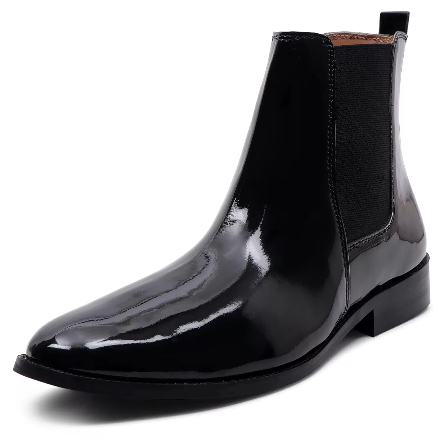 LOZANO Patent Leather Black Chelsea Boots for Men | High Ankle Boots, Soft Cushioned Insole, Slip-Resistance, Arch Support & Shock Absorption