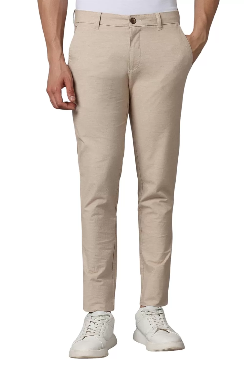 Louis Philippe Slim Fit Solid Cotton Blend Casual Trousers