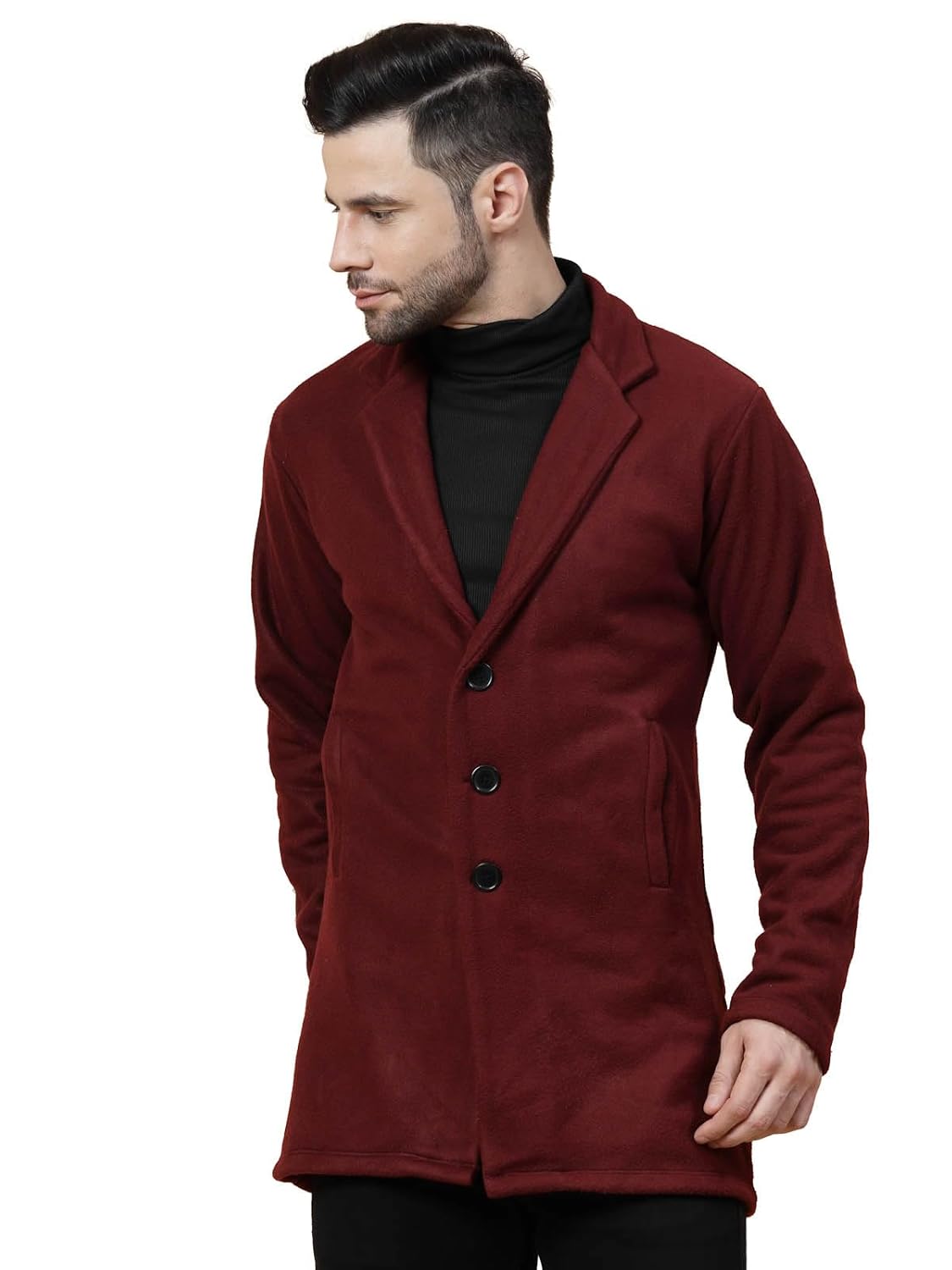 Rigo Cotton Polar Fleece Solid Overcoat for Men | Regular Fit Lapel Collar Long Jacket Overcoat | Winter Wear Men’s Long Overcoat