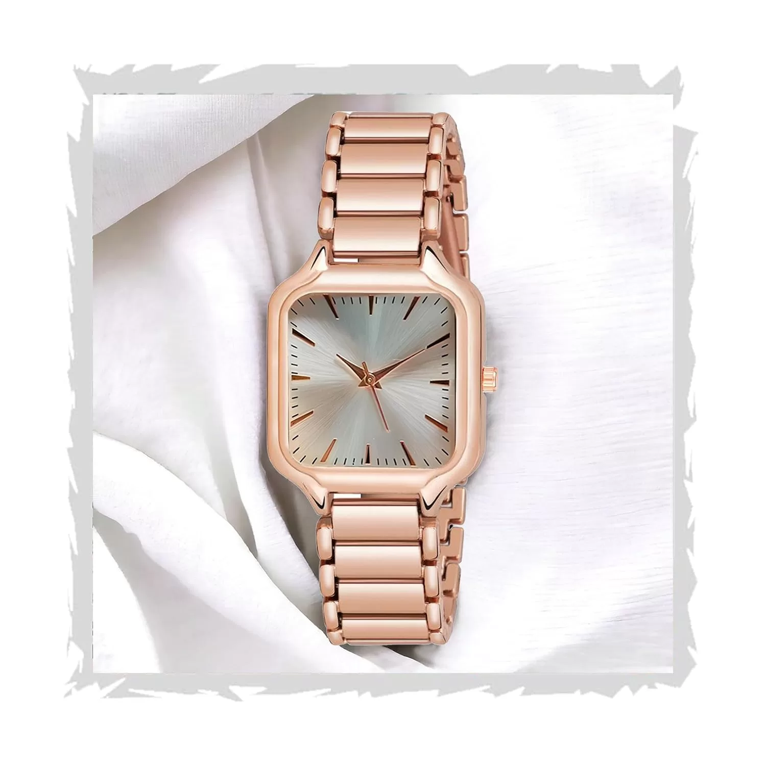 STYLEDOSE Newly Arrived Women Stainless Steel Casual Watch Embossed Sqaure Dial Women’s Watch with Rose Gold Stainless Steel Strap