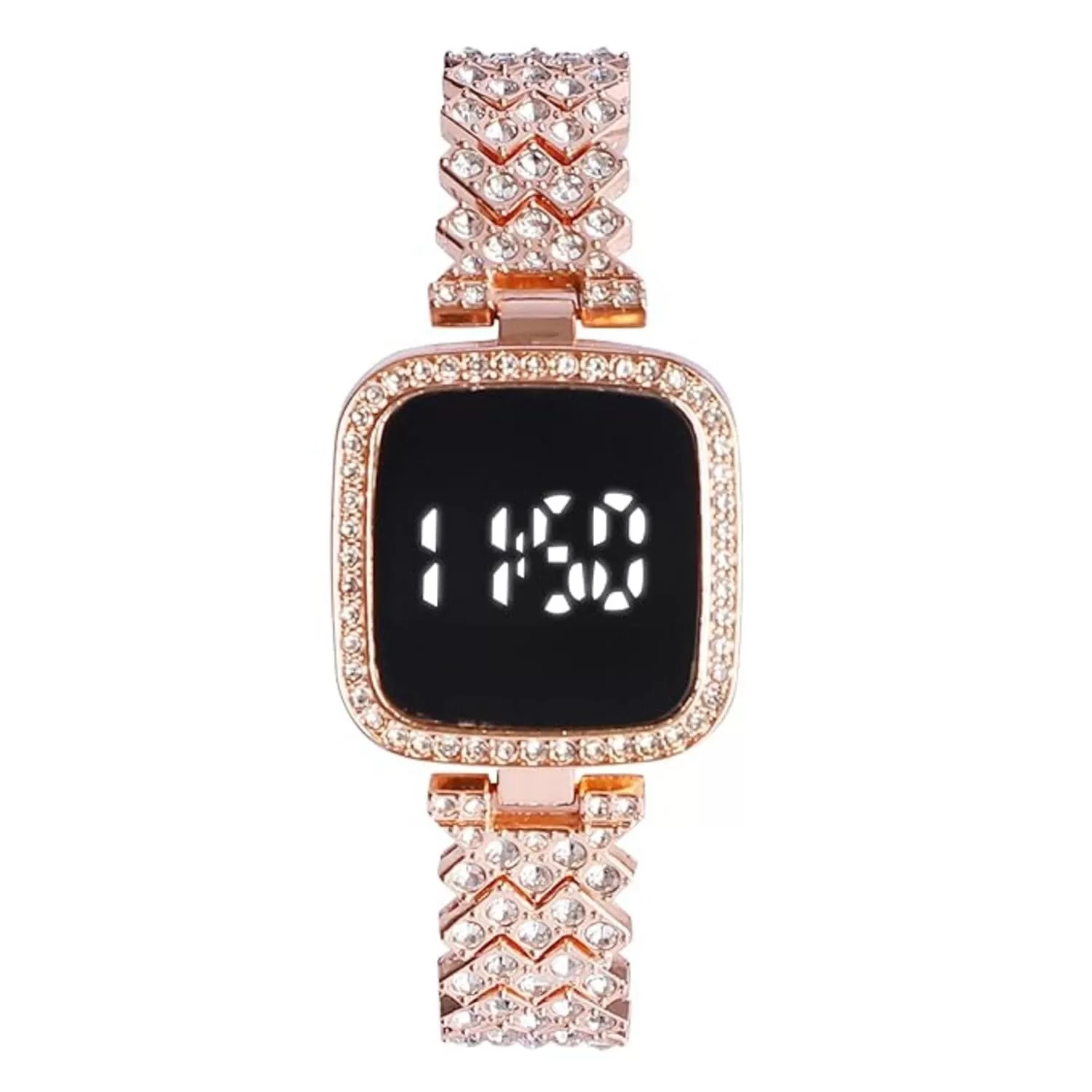 SWADESI STUFF Rose Gold LED Digital Watch with Rhinestone Bracelet for Stylish Girls & Womens