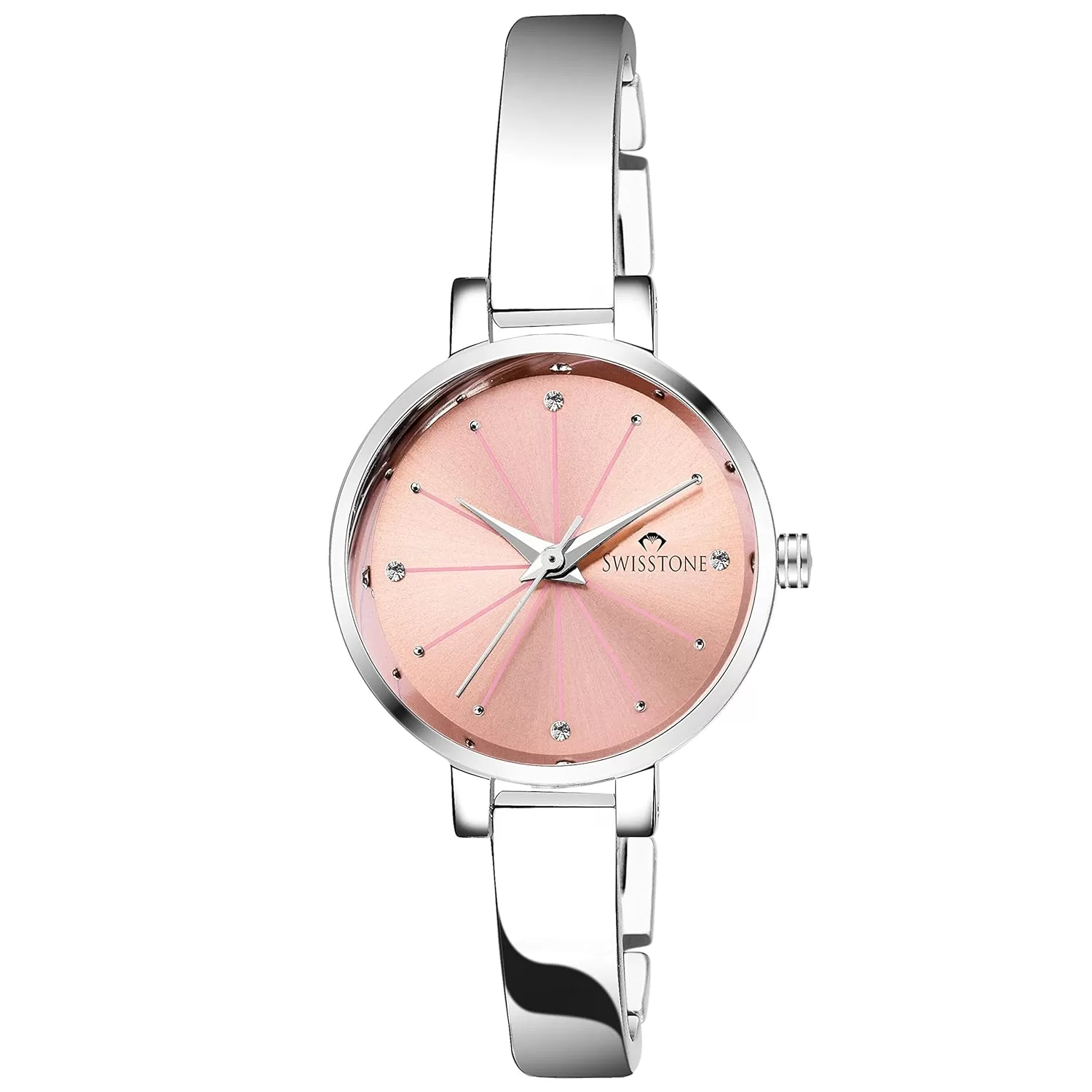 SWISSTONE Analog Stainless Steel Silver Plated Women’s Watch (Pink Dial Silver Colored Strap)