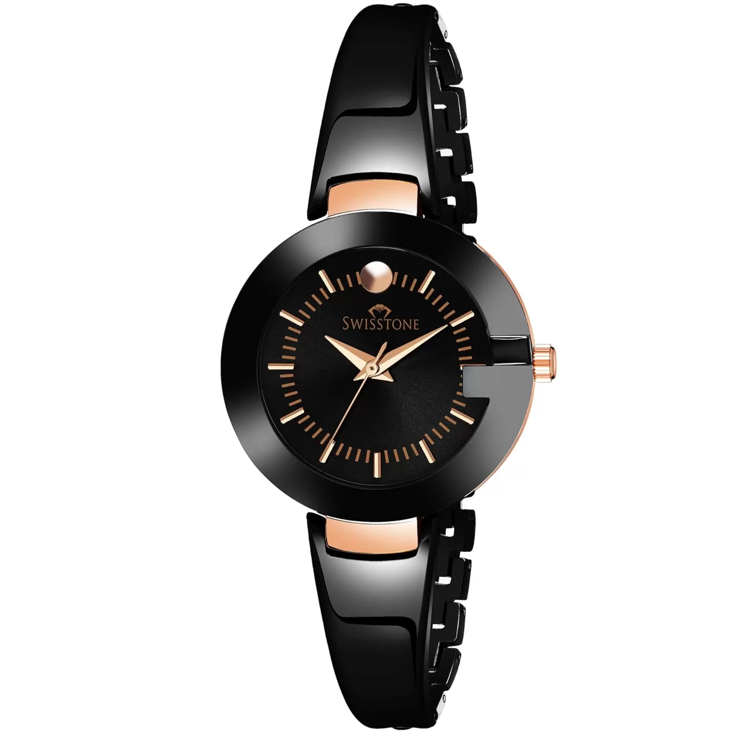 SWISSTONE Analog Women’s Stainless Steel Watch (Black Dial Black Colored Strap)