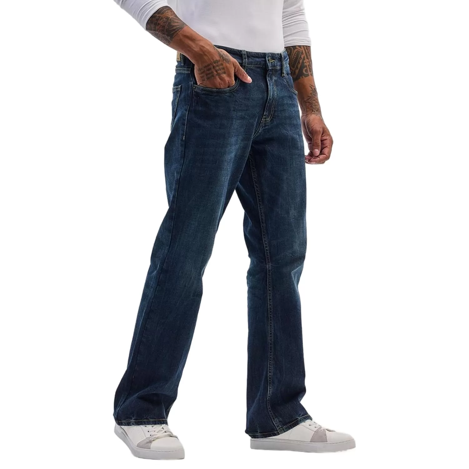 Snitch Dark Blue Solid Bootcut Fit Jeans