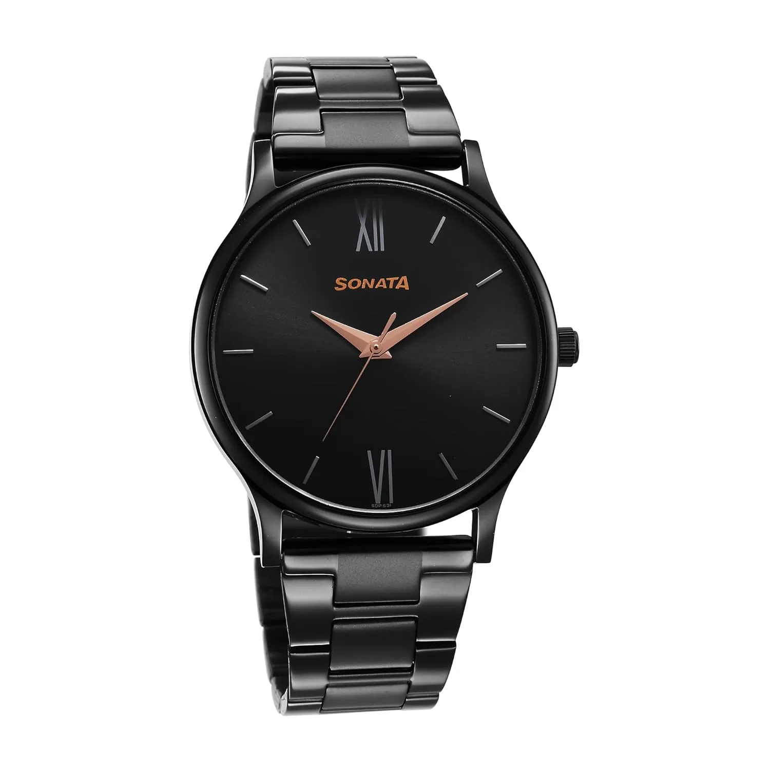 Sonata Aspire Quartz Analog Black Dial Stainless Steel Strap Watch for Men-77105NM03W