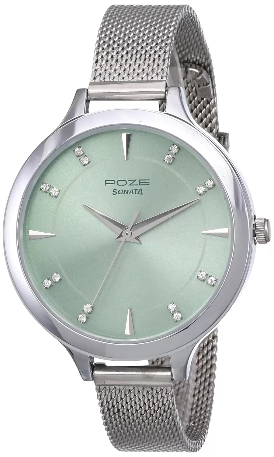 Sonata Poze Quartz Analog Green Dial Stainless Steel Strap Watch for Women-SP80015SM01