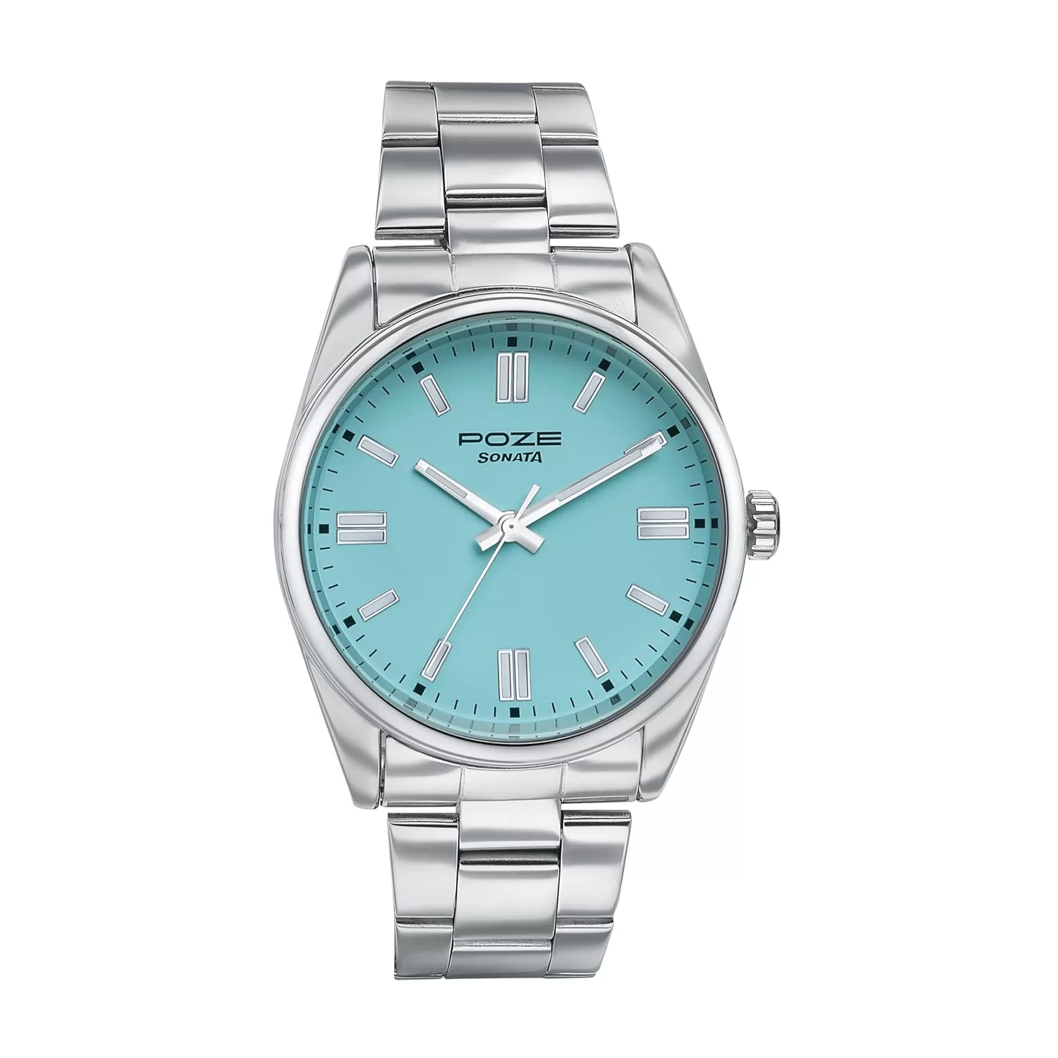 Sonata Poze Quartz Blue Dial Silver Metal Strap for Men-SP70033SM02W