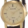 Sonata Women Leather Light Champagne Dial Analog Watch-Nr87018Yl01W, Band Color-Brown