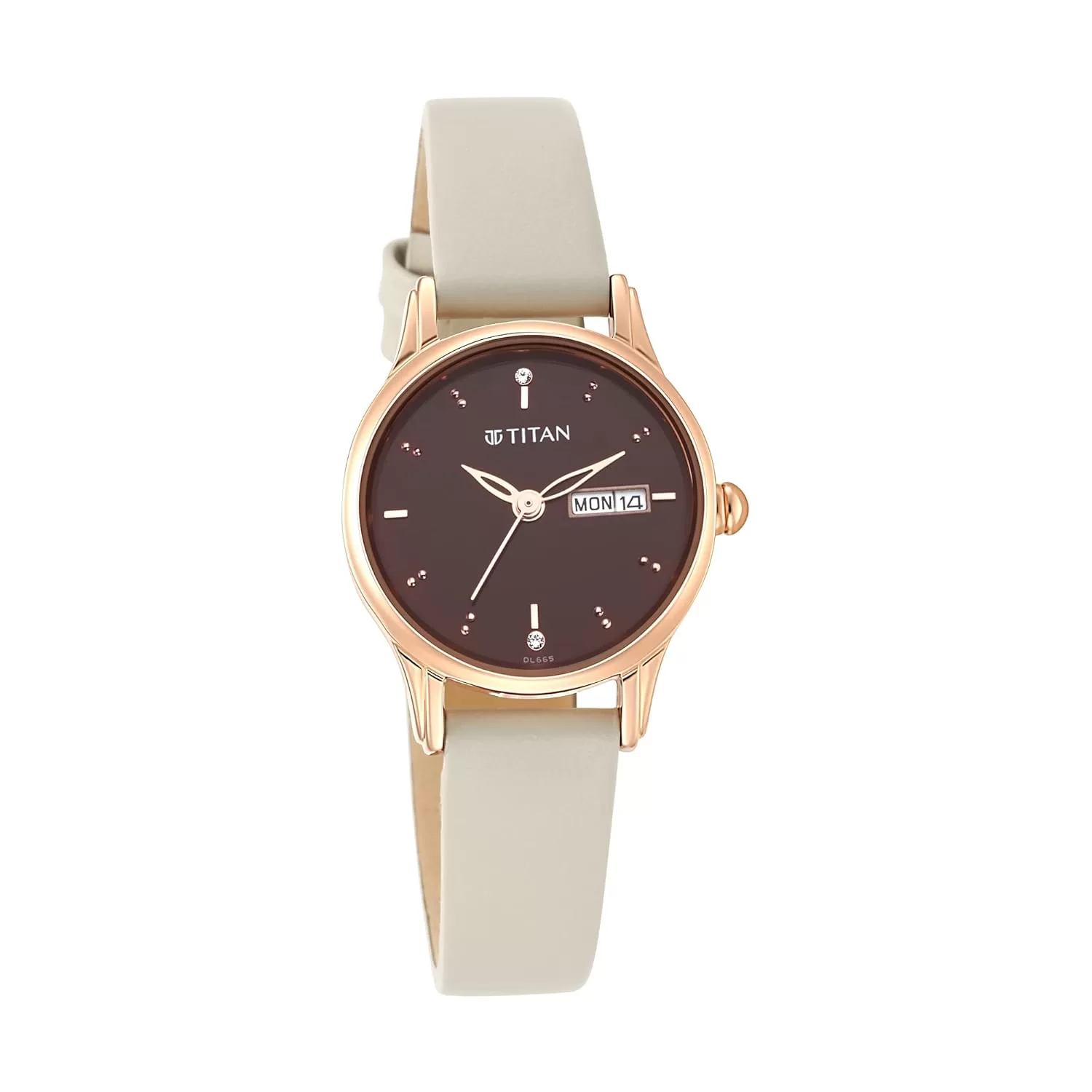 Titan Women’s Lagan Chic: Studded Brown Dial Leather Analog Watch with & Elegant Hands-2656WL01