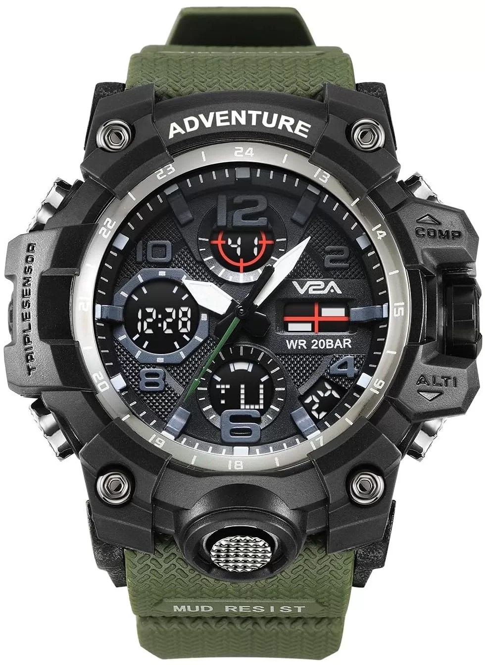 V2A Military Green Chronograph Analogue and Digital Sports Watch for Men and Boys