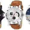 Acnos Multi-Color Premium Chronograph Design Leather Analog Combo Watches For Men And Watches, Boys (Pack Of 3)