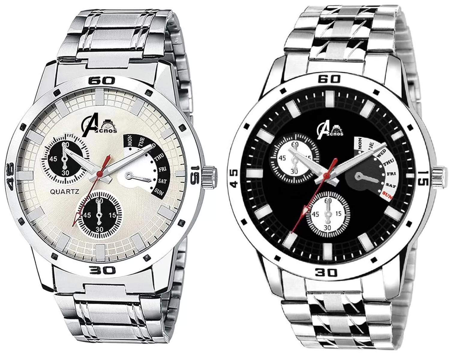 Acnos® Premium Stainless Steel Analog Watch for Men Combo Pack of 2 Arrival Black Brown Blue Silver