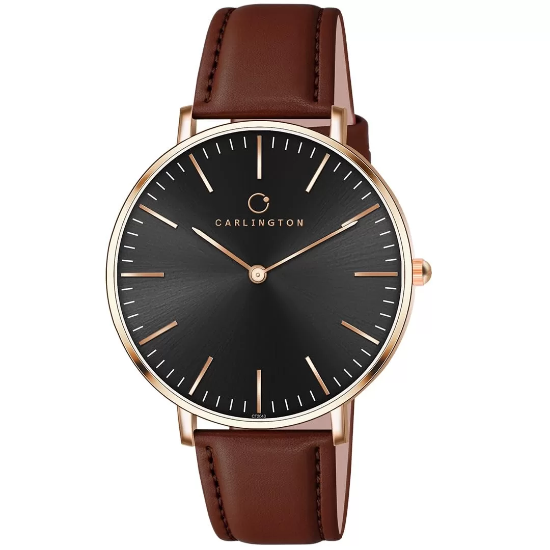 Carlington Iconic Analog Mens Watch with Geniune Leather Strap – CT 2043 Brown