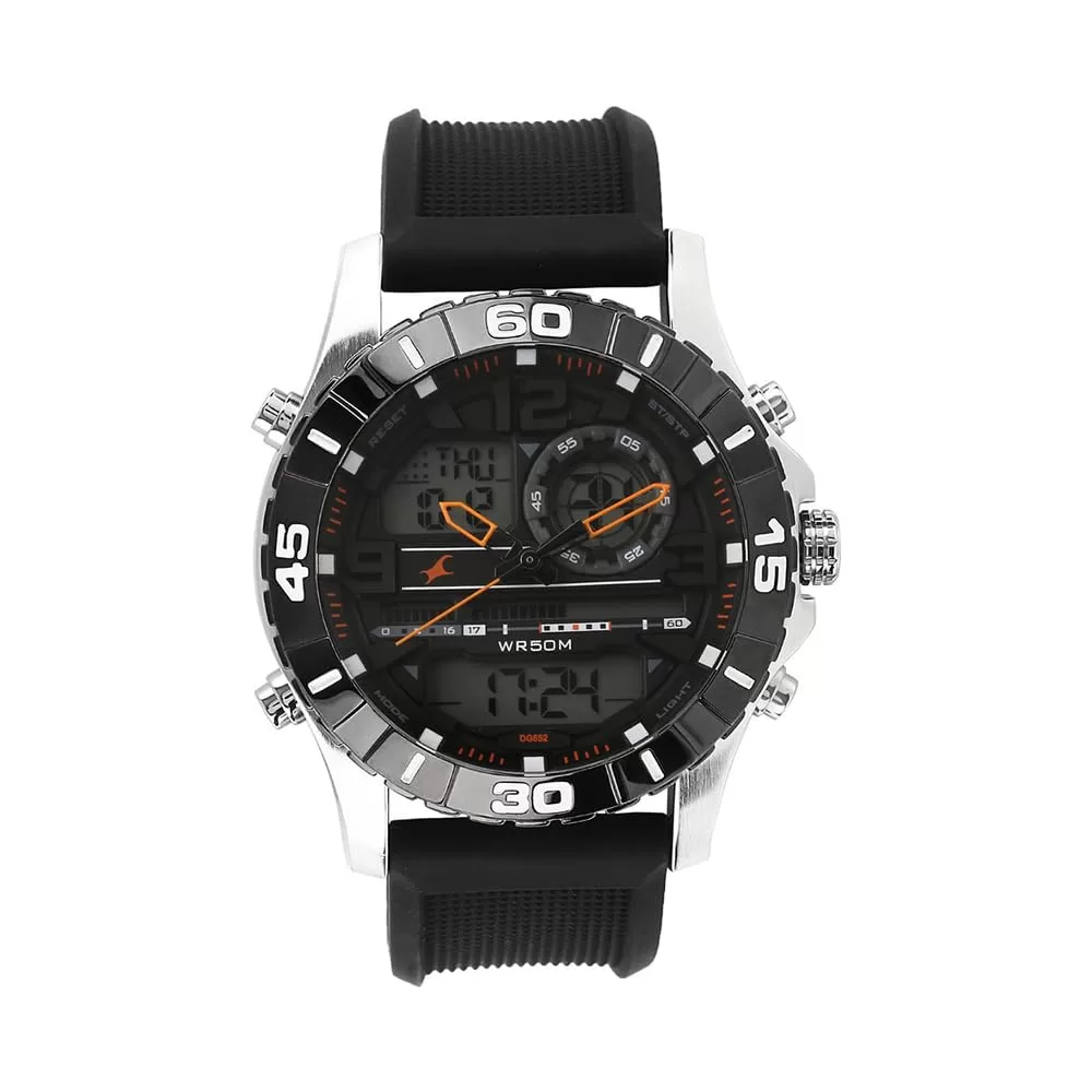 Fastrack Quartz Analog Digital Black Dial Silicone Strap Watch for Men-NS38035SP03