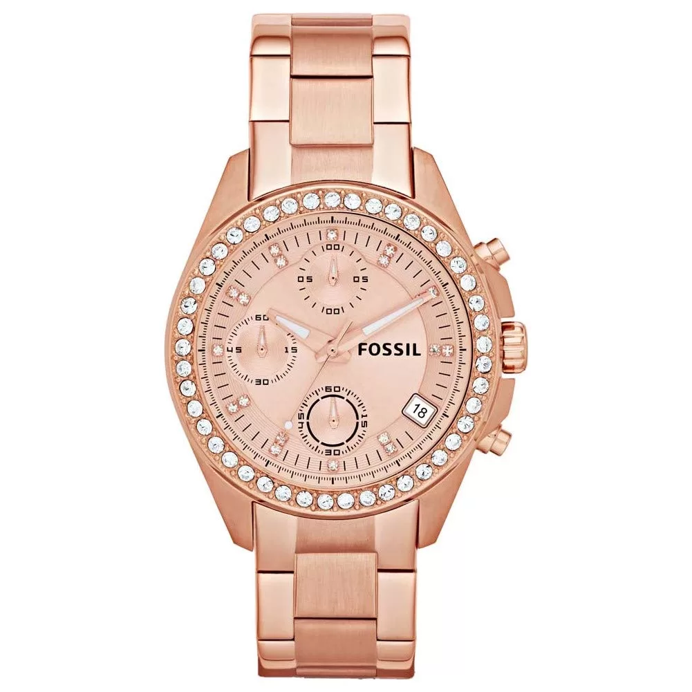 Fossil Chronograph Rose Gold Dial Women Watch ES3352 Stainless Steel, Rose Gold Strap