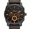 Fossil Men Leather Machine Analog Black Dial Watch-Fs4656, Band Color-Brown