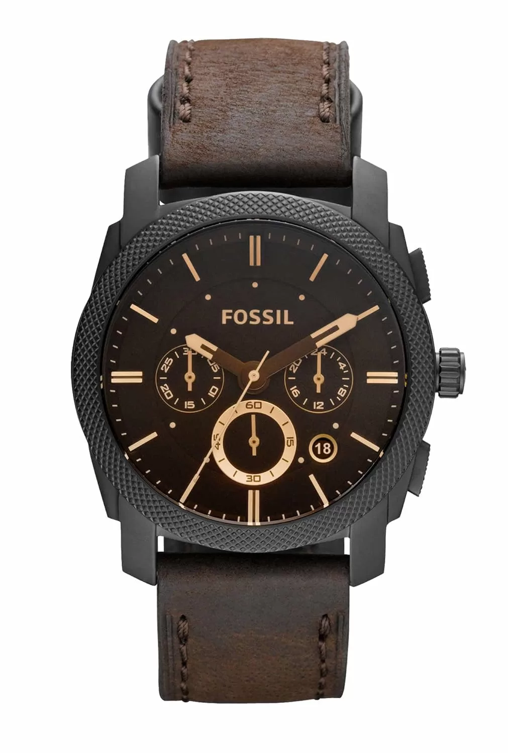 Fossil Men Leather Machine Analog Black Dial Watch-Fs4656, Band Color-Brown