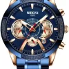 NIBOSI Stainless Steel Blue and Gold Fashion Chronograph Calendar Watch for Men