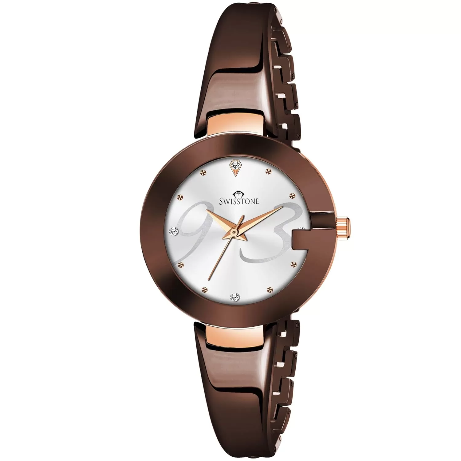 SWISSTONE Analog Women’s Stainless Steel Watch (Silver Dial Brown Colored Strap)