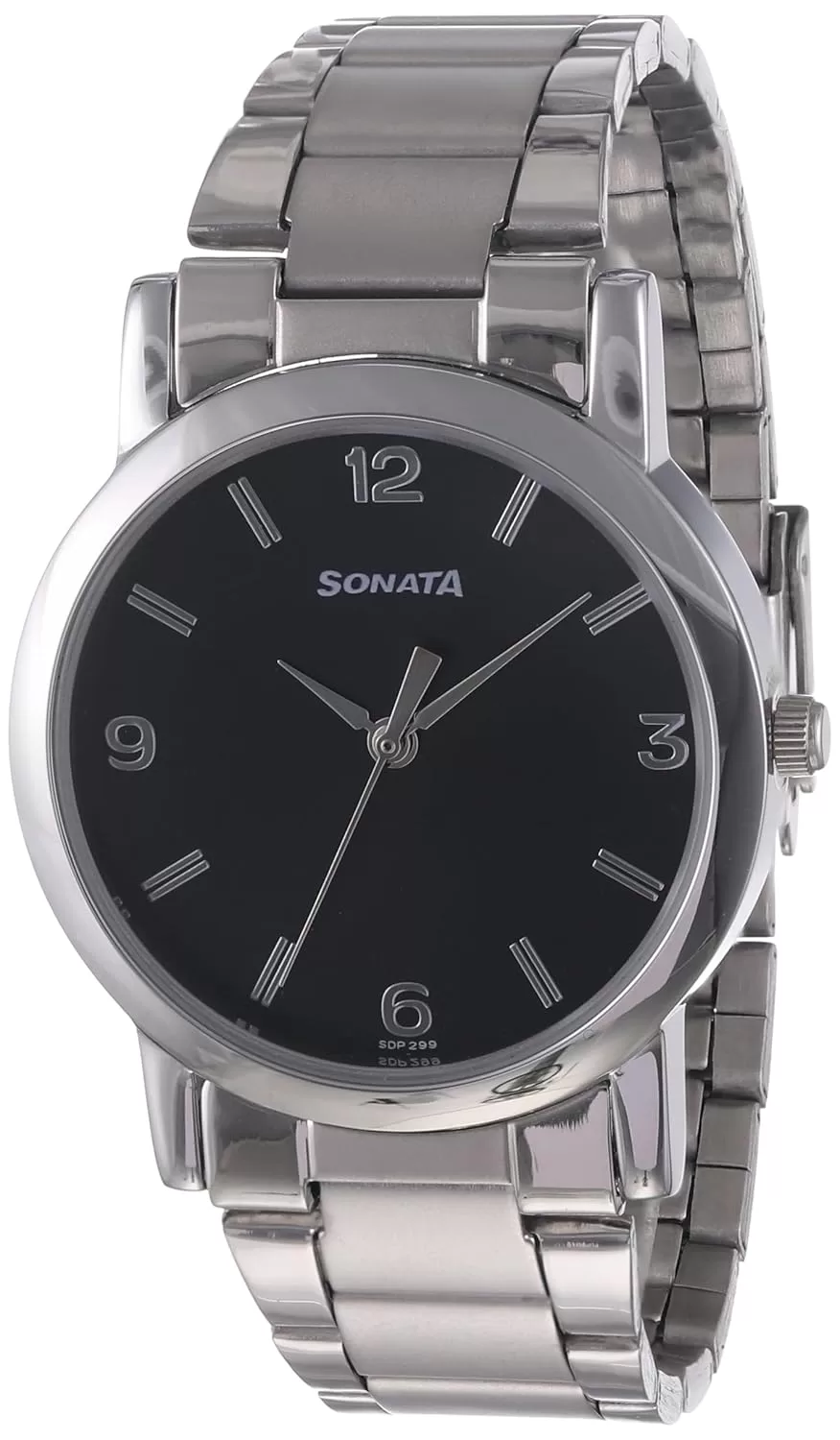 Sonata Classic Quartz Analog Black Dial Silver Stainless Steel Strap Watch for Men-NS7987SM07W