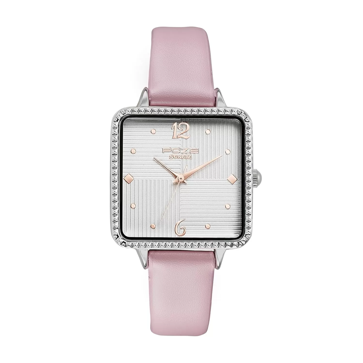 Sonata Poze Quartz Analog Silver Dial Leather Strap Watch for Women-SP80060SL01W