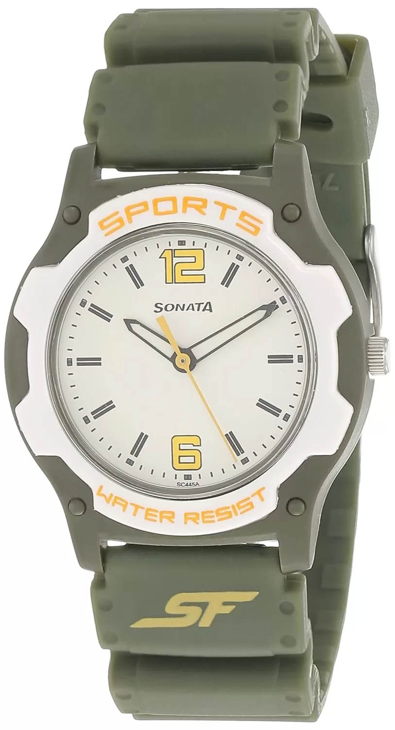 Sonata SF Quartz Analog White Dial Plastic Strap Watch for Men-NS7921PP15