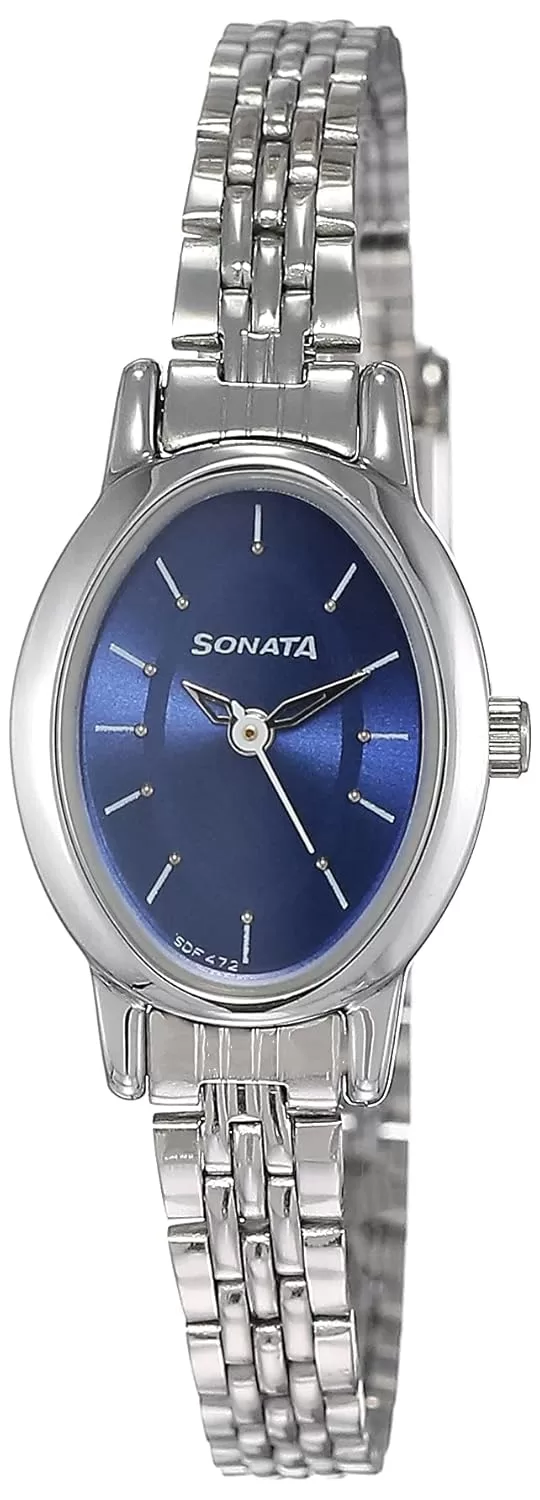 Sonata Stainless Steel Analog Blue Dial Women’s Watch-Nl8100Sm04/Np8100Sm04, Band Color:Silver