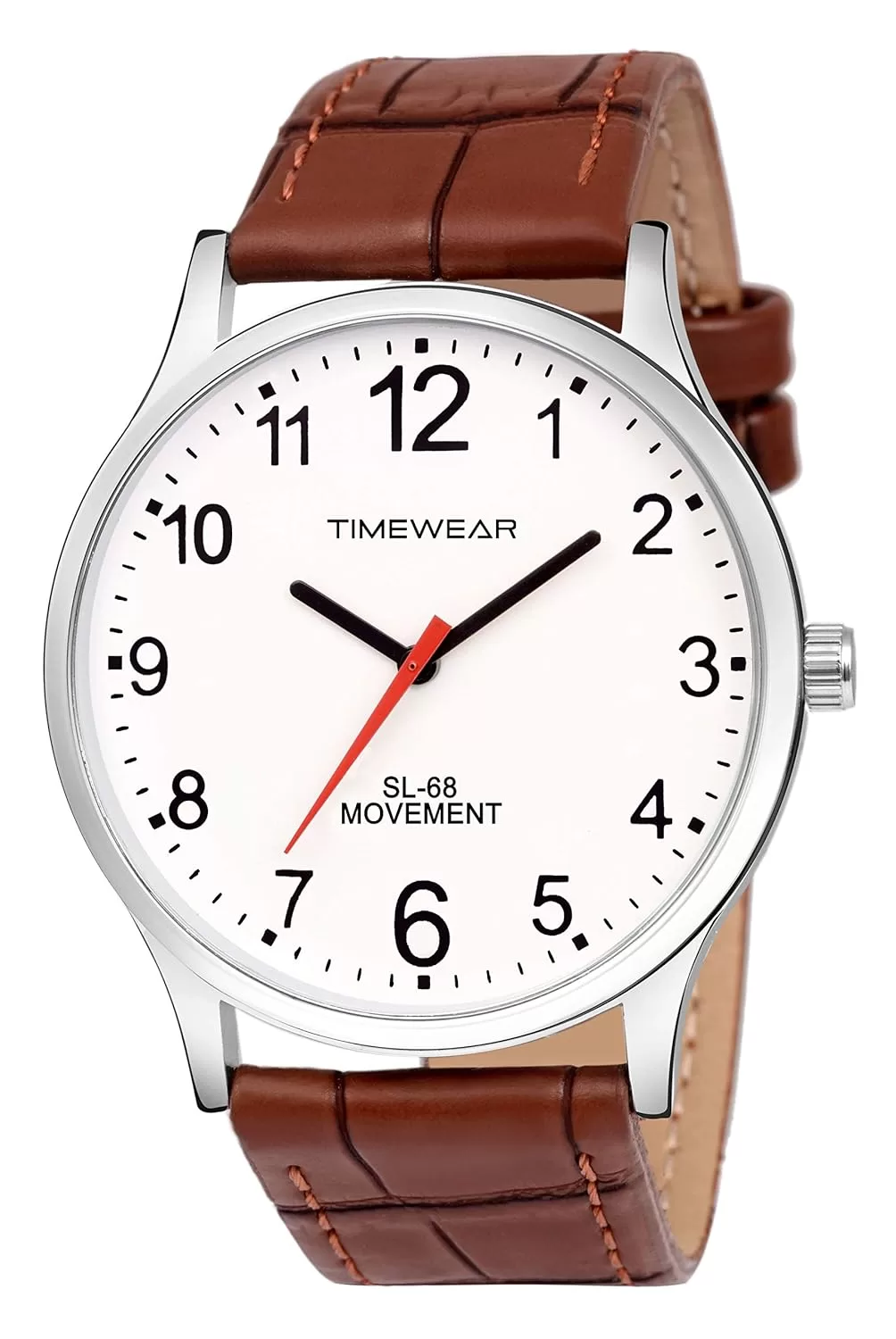 TIMEWEAR Men’s Analog Number Dial Brown Leather Strap Watch