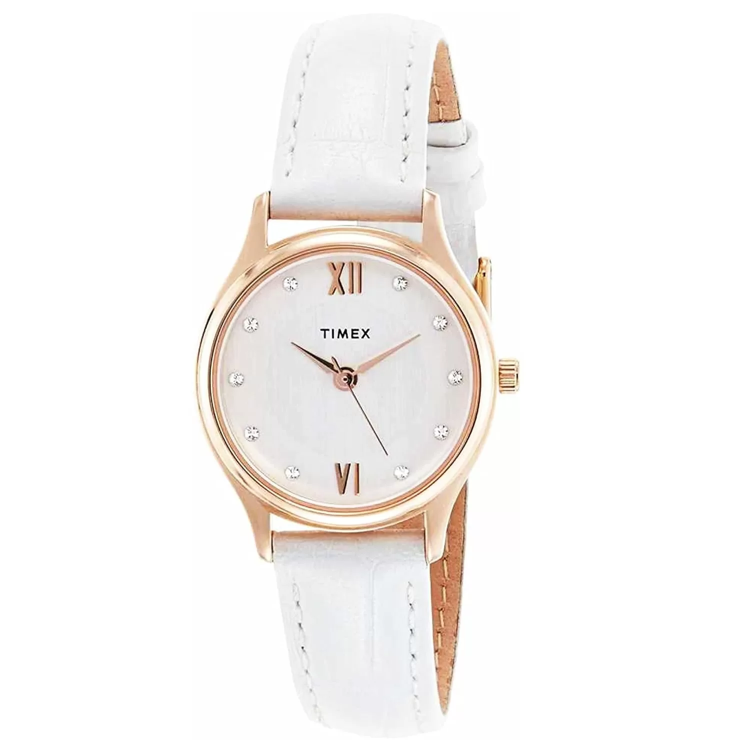 Timex Analog Silver Dial Women’s Watch-TW00ZR271E Genuine Leather, White Strap