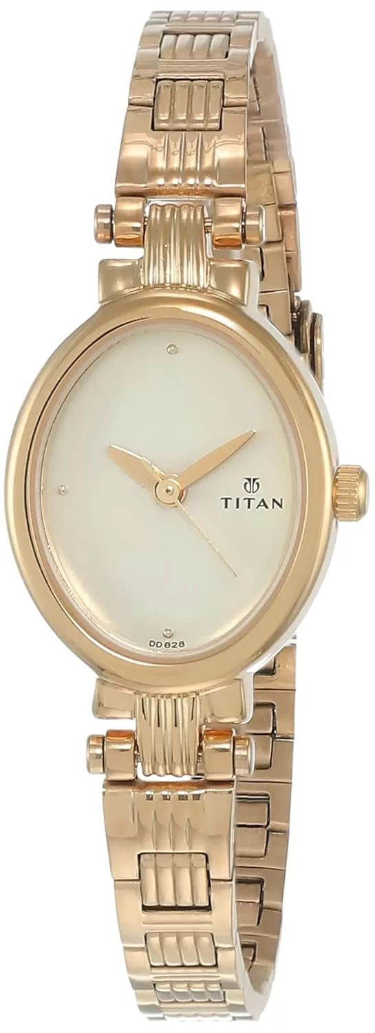 Titan Quartz Analog Champagne Dial Stainless Steel Strap Watch for Women-NS2535YM01