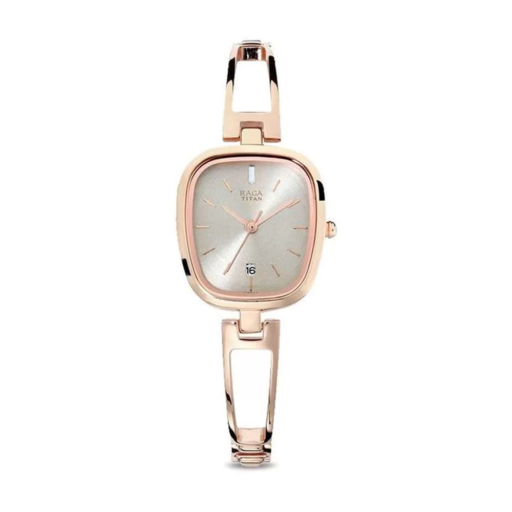 Titan Raga Viva Grey Dial Analog with Date Rose Gold Metal Strap watch for Women-NS2604WM01