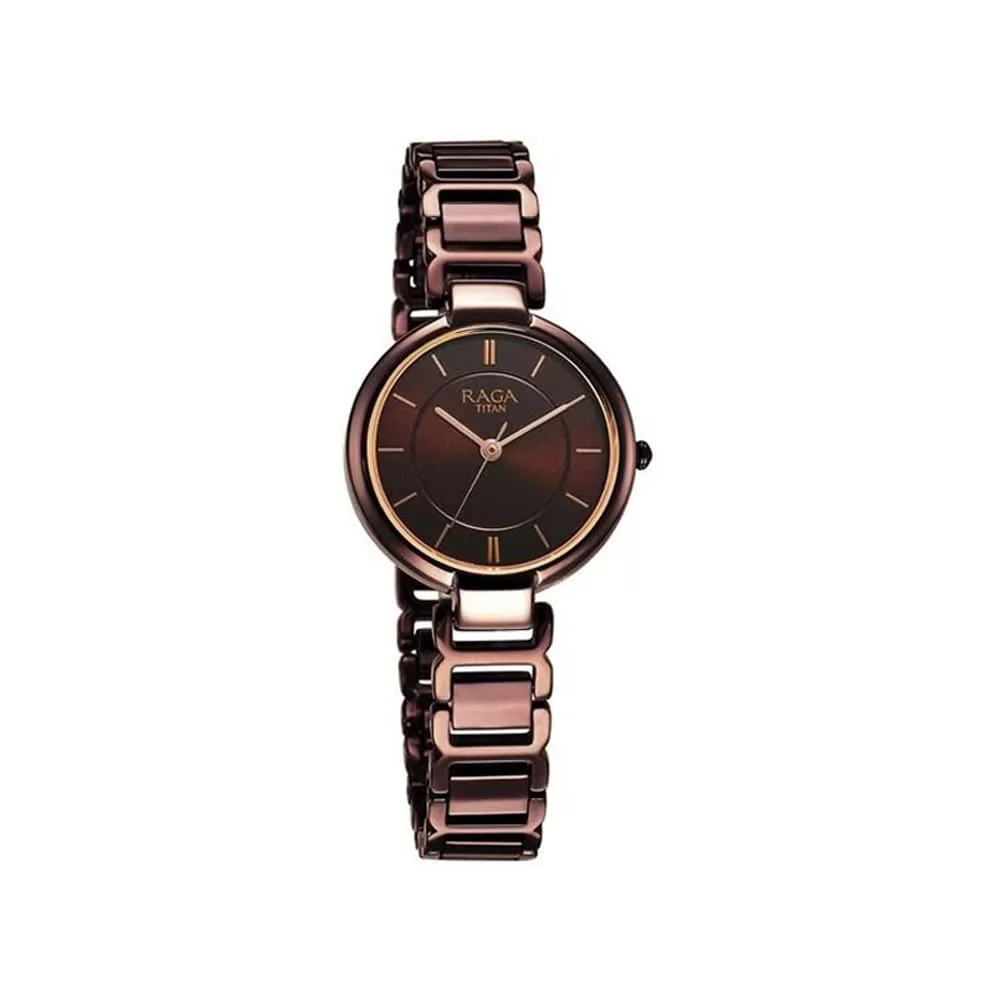 Titan Raga Women’s Allure: Brown Dial with Designer Metal Strap Analog Watch-2608QM02