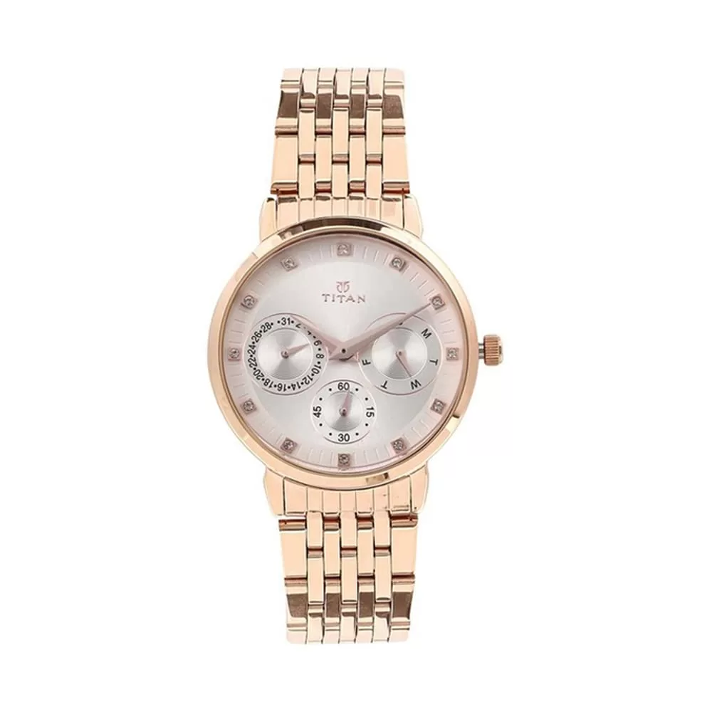 Titan Workwear Beige Dial Women Analog Watch With Stainless Steel Strap-NS2569WM02