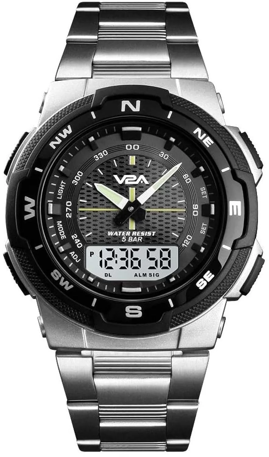 V2A Analogue – Digital Men’s Watch (Black Dial Silver Colored Strap)