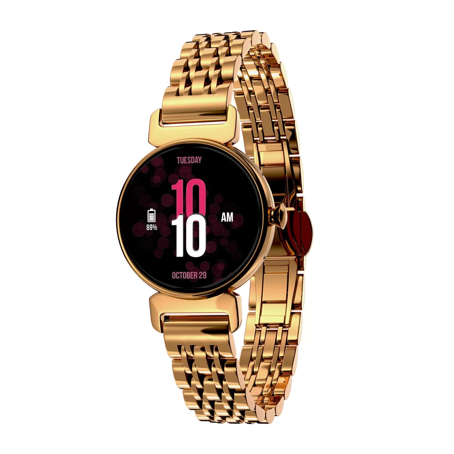 Vibez by Lifelong Ruby 1.04″ AMOLED Smartwatch for Women with Metal Strap, Bluetooth Calling, 60 Hz, Voice Assistance, Female Cycle Tracker, IP68, Health Monitor(Gold, VBSW2214)