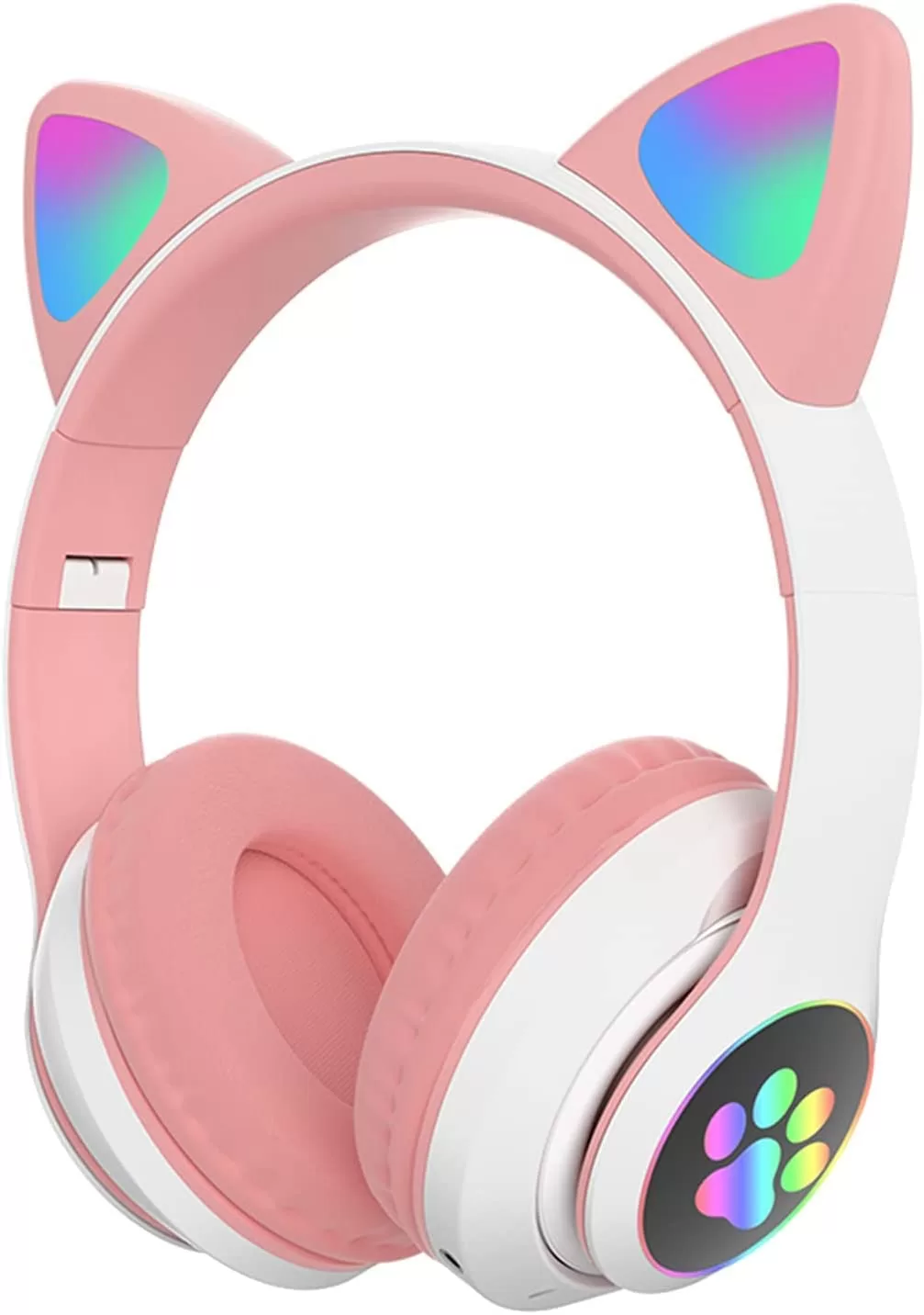 WK LIFE BORN TO LIVE- K8-BIS Certified 5.3V with Type C Jack Wireless/Wired Kids Headphones with Mic for Girls/Boys Christmas Gifts Cat Ear Bluetooth Online Learning School- Pink